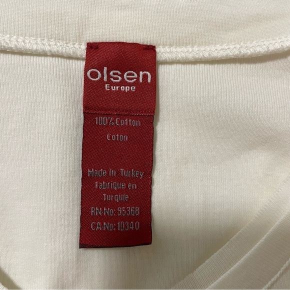 Olsen Europe Cream Floral Palm Tree Tee Large? Sequins 3/4 Sleeves Cotton - Picture 8 of 8